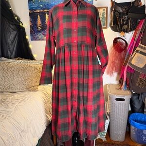 Eddie Bauer Red and Green Flannel Shirt Dress